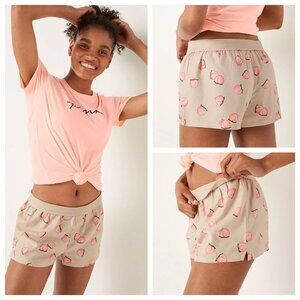 Victorias Secret Pink | Flannel Sleep Boxy Shorts Vanilla Peach | Size Small